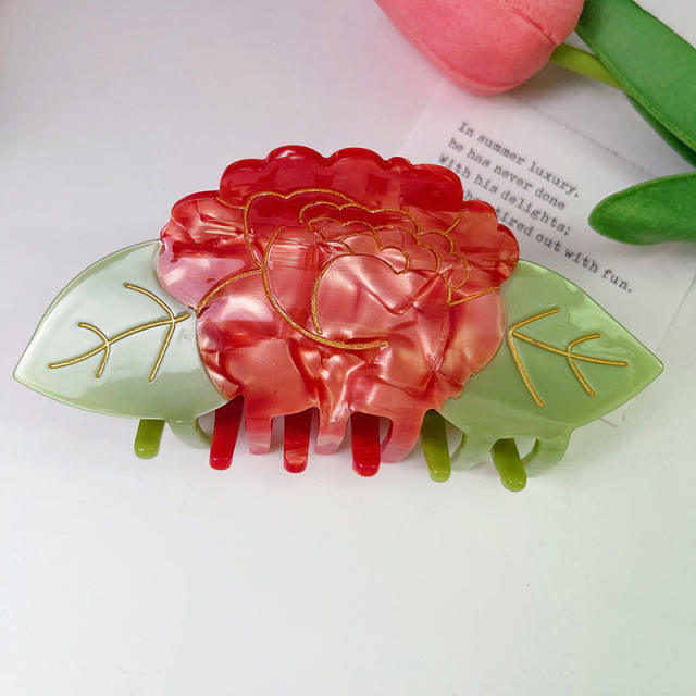 French trend color flower design Acetate fiber hair claw clips