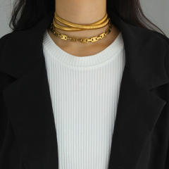 Chunky three layer stainless steel chain choker necklace