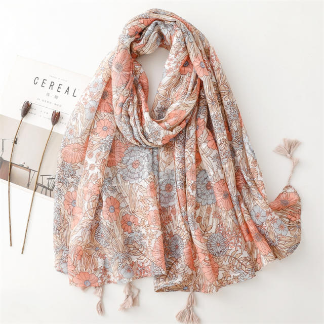 Soft floral pattern thin fashion scarf