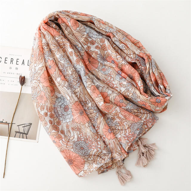 Soft floral pattern thin fashion scarf