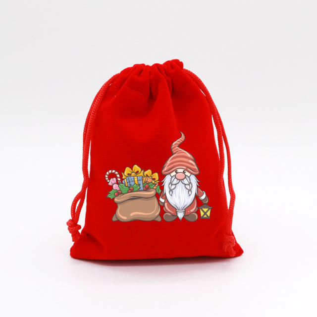 Christmas red color velvet string bag gift bag candy bag