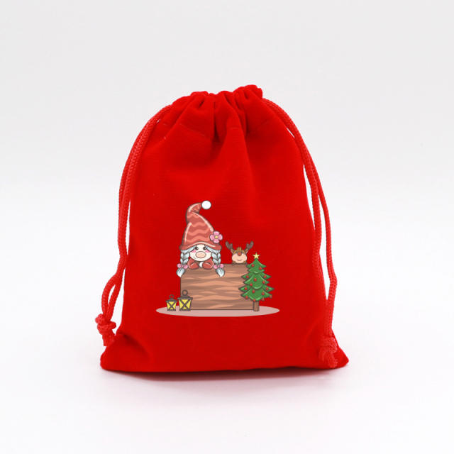 Christmas red color velvet string bag gift bag candy bag