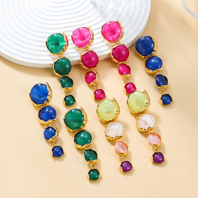 Chunky colorful round shape resin dangle earrings