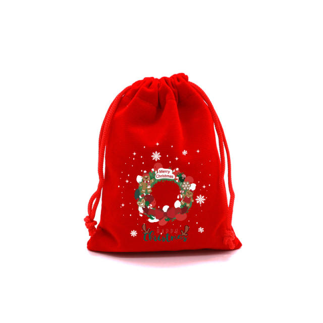 Christmas red color velvet string bag gift bag candy bag