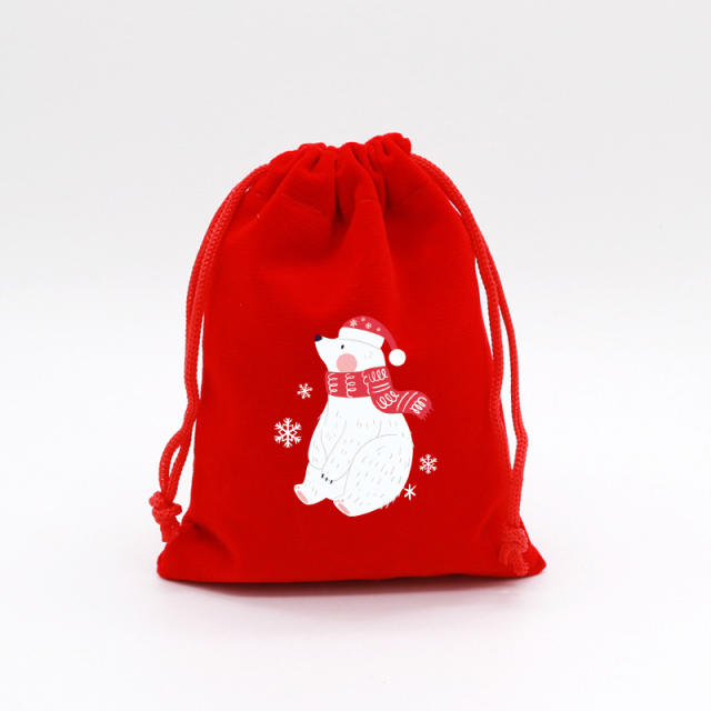 Christmas red color velvet string bag gift bag candy bag