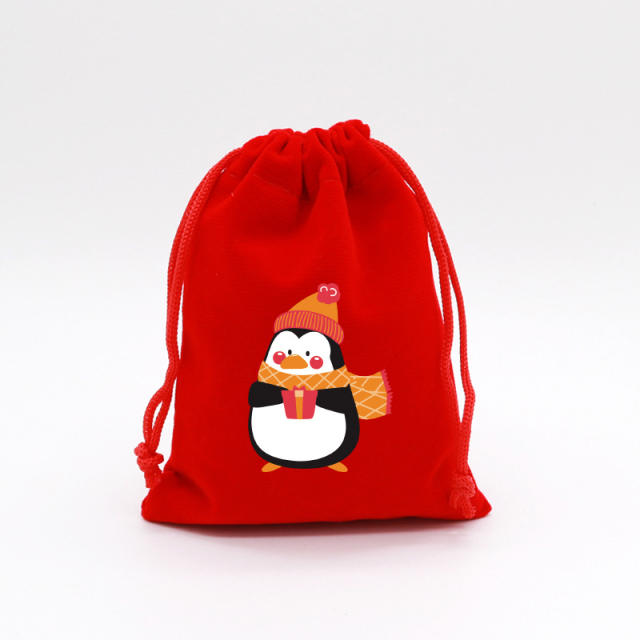 Christmas red color velvet string bag gift bag candy bag