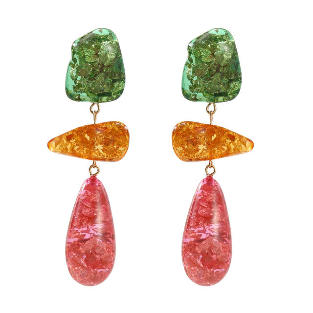 Fresh color matching geometric resin dangle earrings