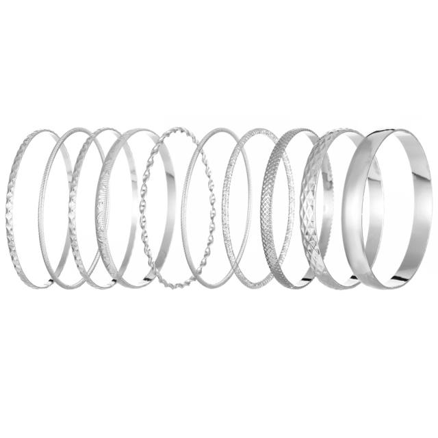 9pcs gold silver color metal bangle set