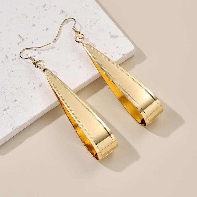 Gold color geometric metal drop shape dangle earrings