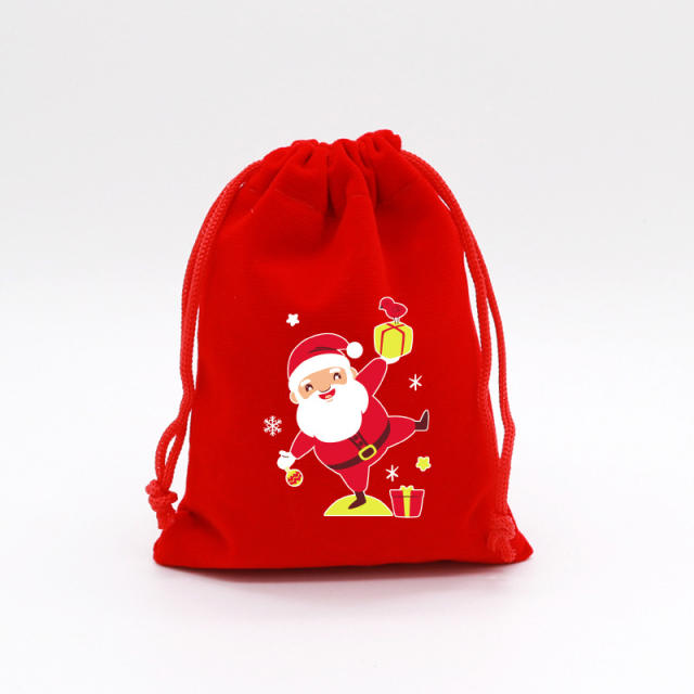 Christmas red color velvet string bag gift bag candy bag