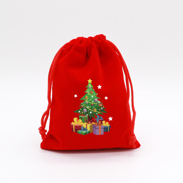 Christmas red color velvet string bag gift bag candy bag