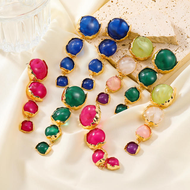 Chunky colorful round shape resin dangle earrings