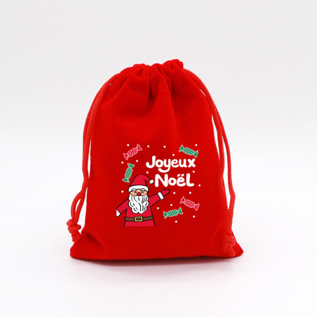 Christmas red color velvet string bag gift bag candy bag