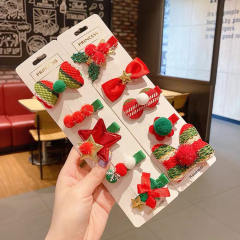 5pcs set christmas tree bow red green duckbill hair clips set for kids