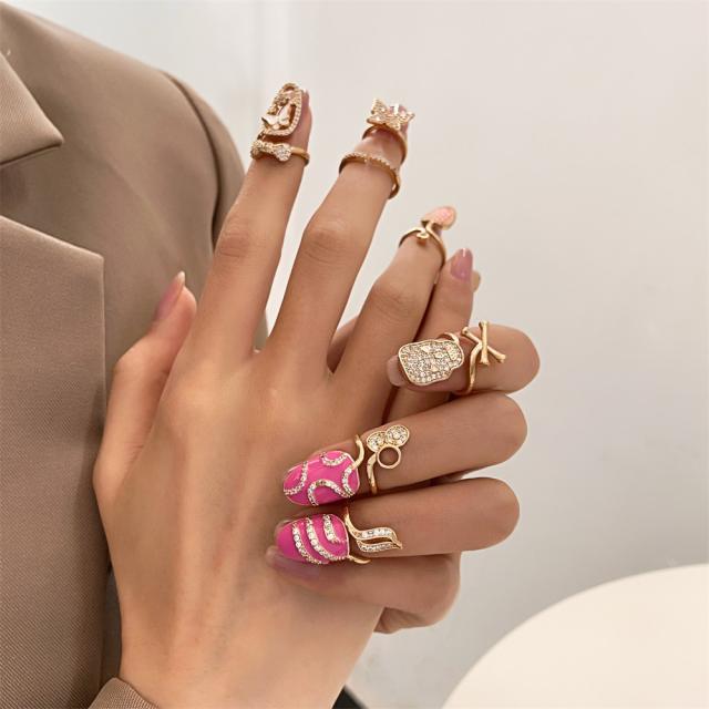 Delicate pave setting diamond pink color enamel personliaty nail rings