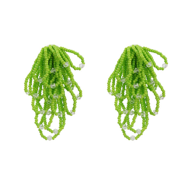 Fresh candy color seed bead handmade short tassel earrings