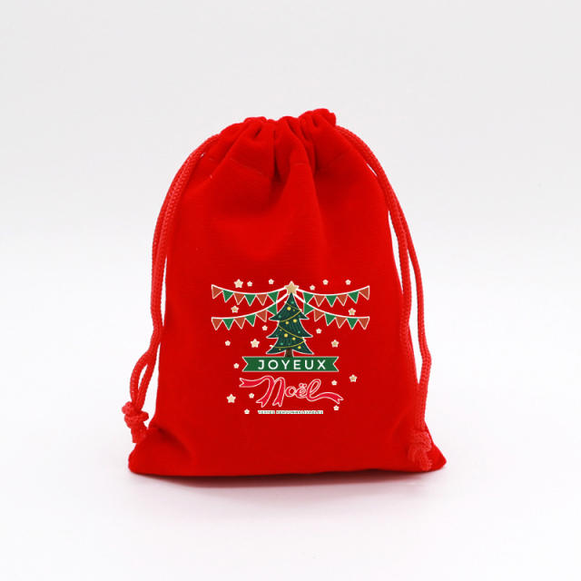 Christmas red color velvet string bag gift bag candy bag