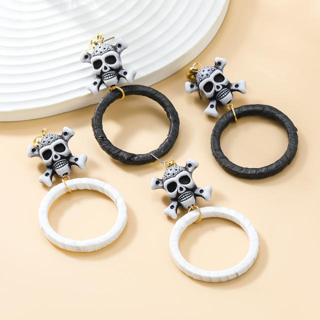 Halloween skull head circle dangle earrings