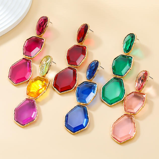 Chunky geometric colorful resin dangle earrings for women