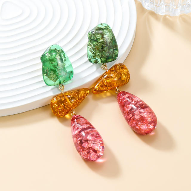 Fresh color matching geometric resin dangle earrings