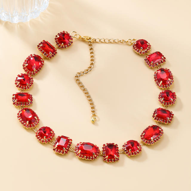 Luxury black red color glass crystal diamond women necklace party necklace