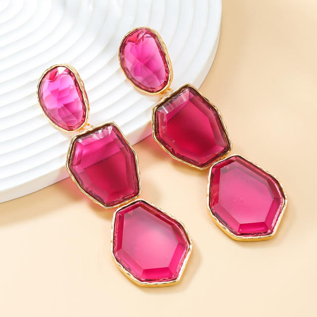 Chunky geometric colorful resin dangle earrings for women