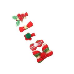 5pcs set christmas tree bow red green duckbill hair clips set for kids