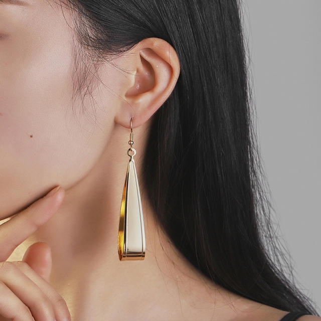 Gold color geometric metal drop shape dangle earrings