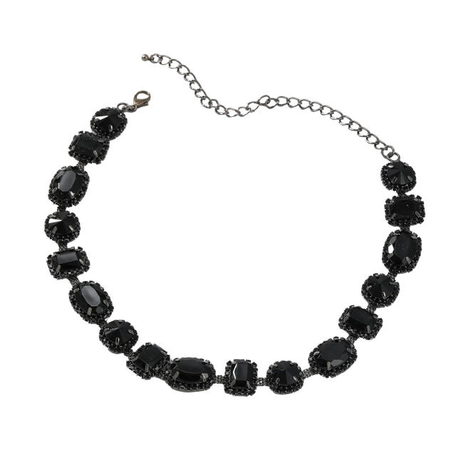 Luxury black red color glass crystal diamond women necklace party necklace