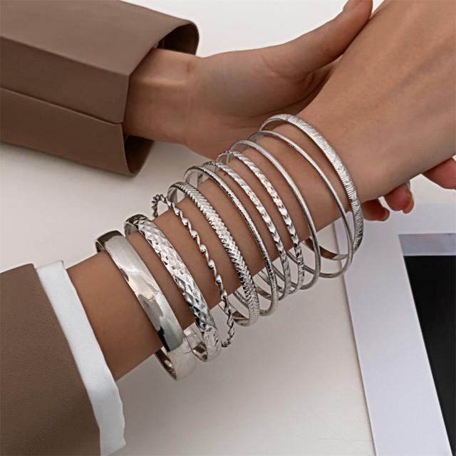 10PCS vintage easy match metal bangle set