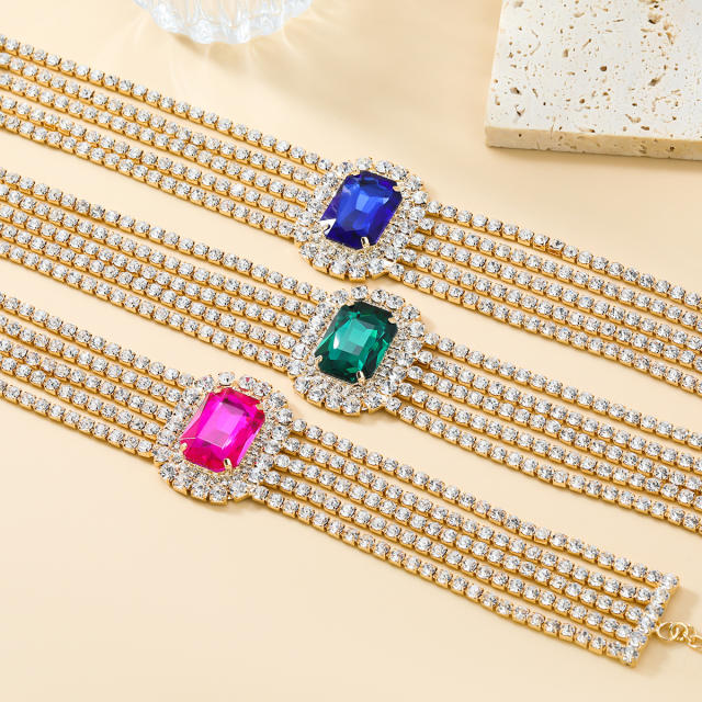 Luxury colorful glass crystal statement diamond choker necklace prom necklace