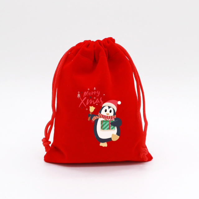 Christmas red color velvet string bag gift bag candy bag