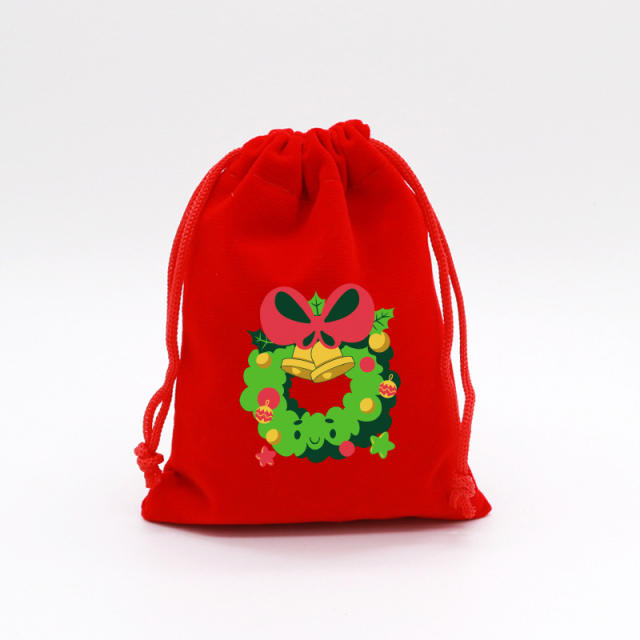 Christmas red color velvet string bag gift bag candy bag