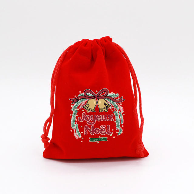 Christmas red color velvet string bag gift bag candy bag