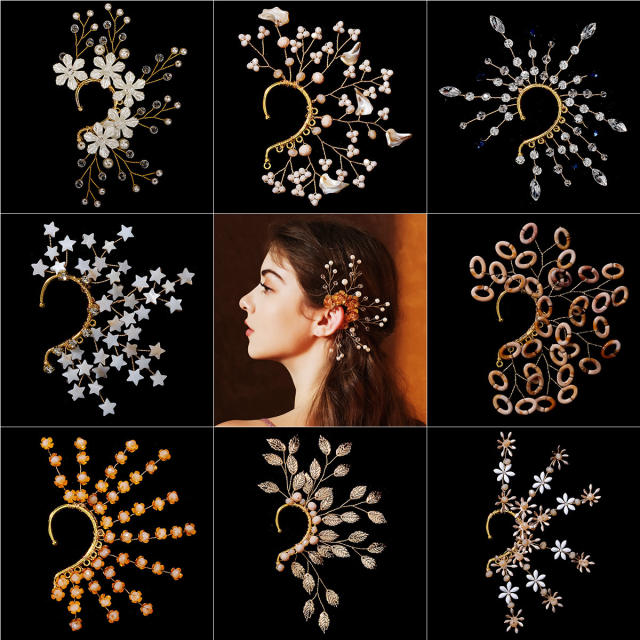 Personality handmade star pearl bead flower ear wrap