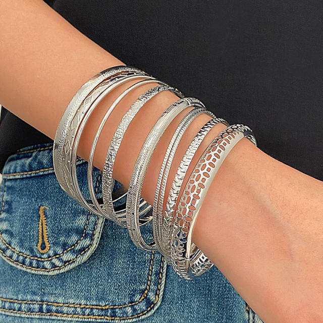 10PCS vintage easy match metal bangle set