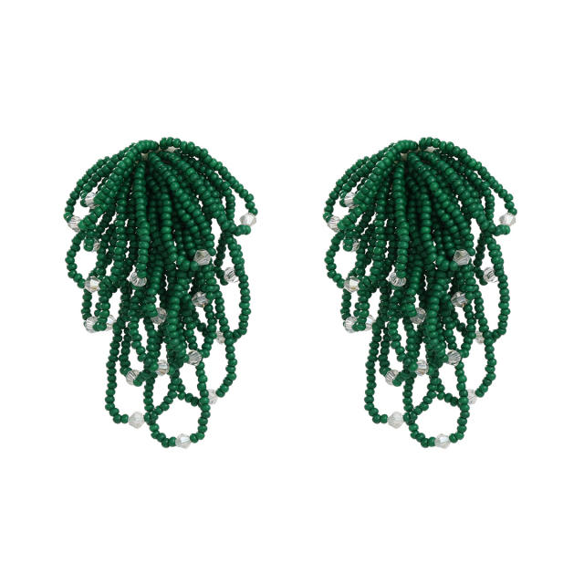 Fresh candy color seed bead handmade short tassel earrings