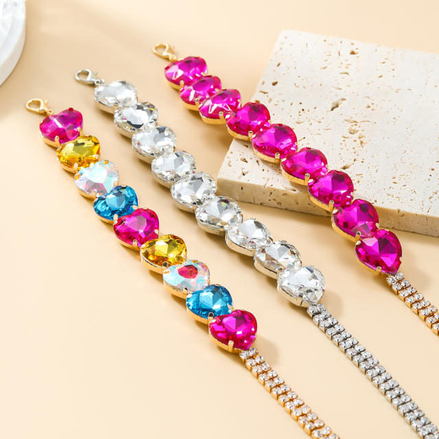 Delicate colorful heart glass crystal diamond women choker necklace
