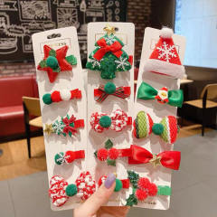 5pcs set christmas tree bow red green duckbill hair clips set for kids