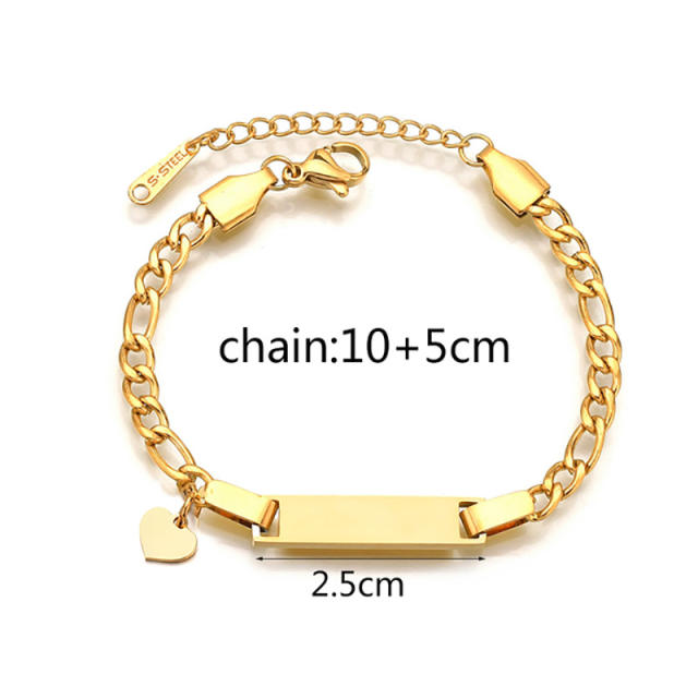 DIY stainless steel chain bar bracelet engrave letter bracelet for kids