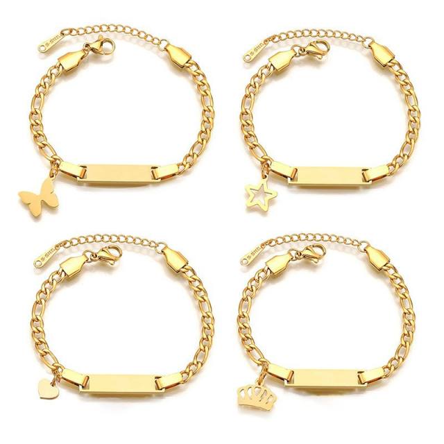 DIY personliaty stainless steel bar engrave name bracelet for adult kids