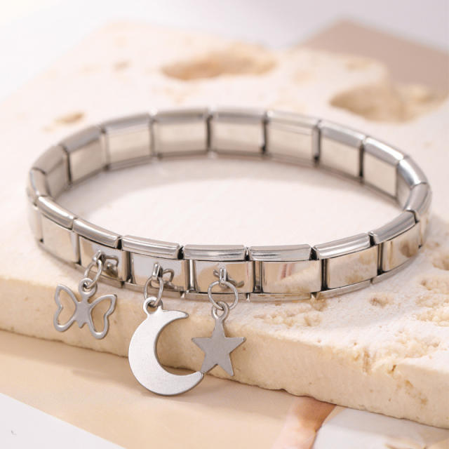 Hot sale star moon charm stainless steel elastic bangle bracelet