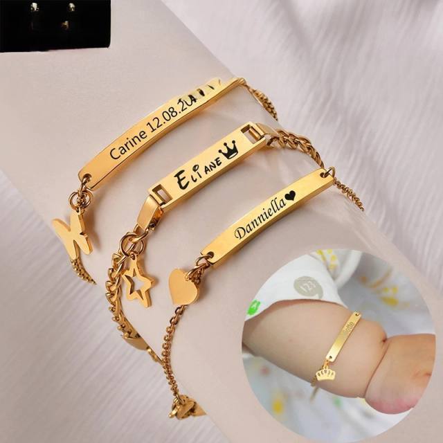 DIY stainless steel chain bar bracelet engrave letter bracelet for kids