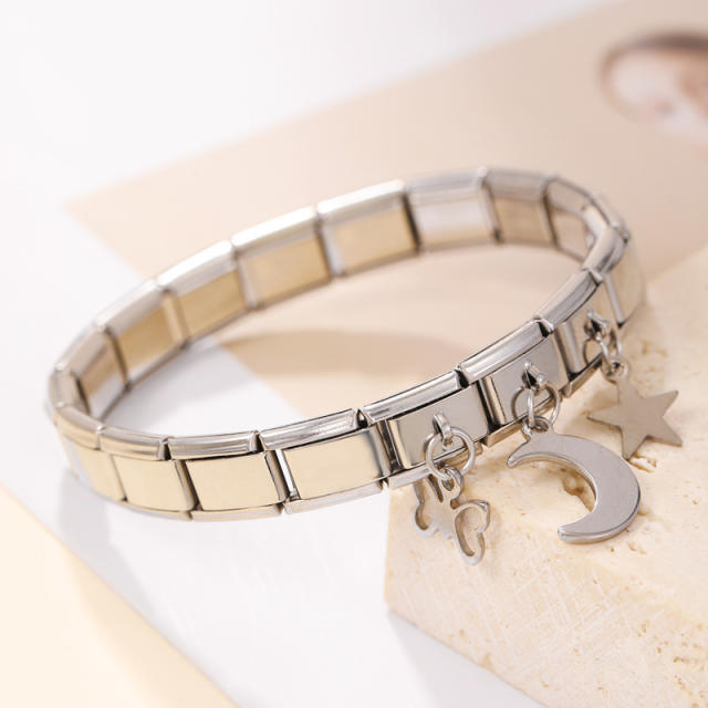 Hot sale star moon charm stainless steel elastic bangle bracelet