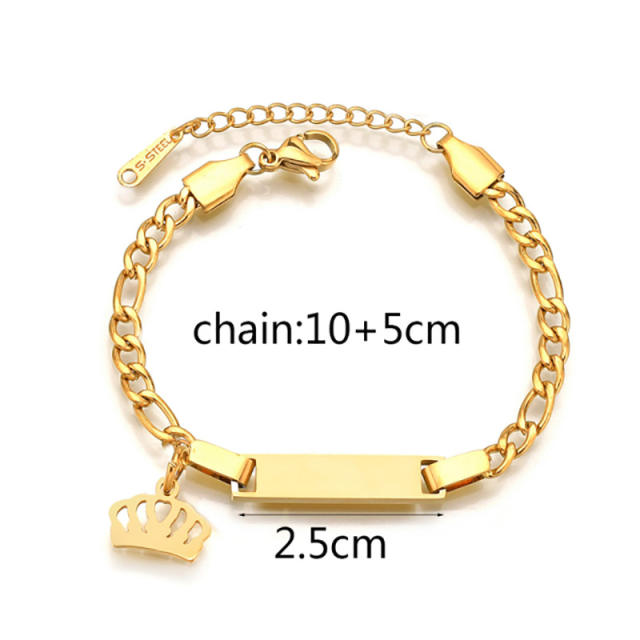 DIY stainless steel chain bar bracelet engrave letter bracelet for kids