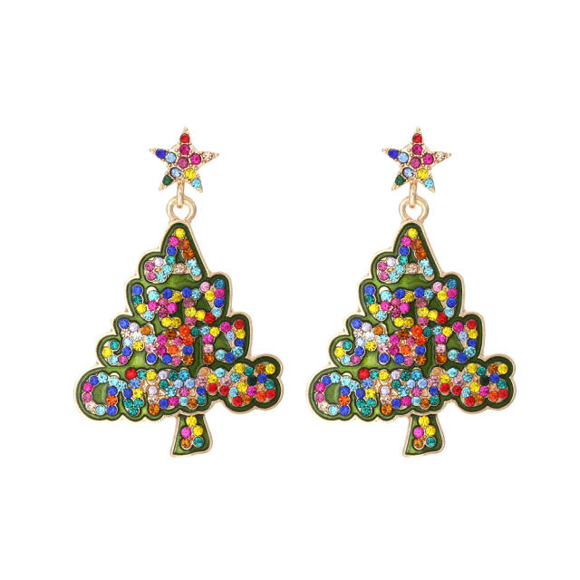 Sweet imitation pearl bead letter christmas tree dangle earrings for women