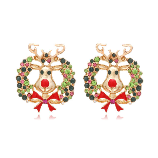 Colorful rhinestone pave setting christmas studs earrings