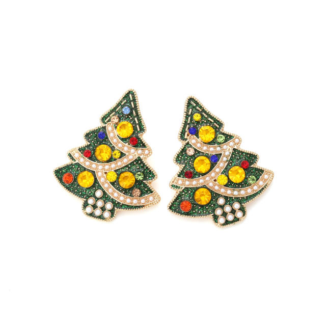 Cute colorful rhinestone christmas tree alloy earrings