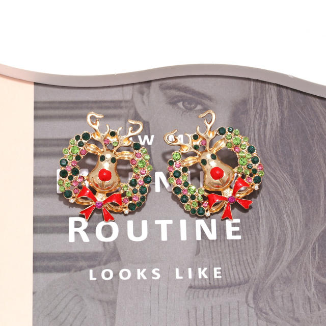 Colorful rhinestone pave setting christmas studs earrings