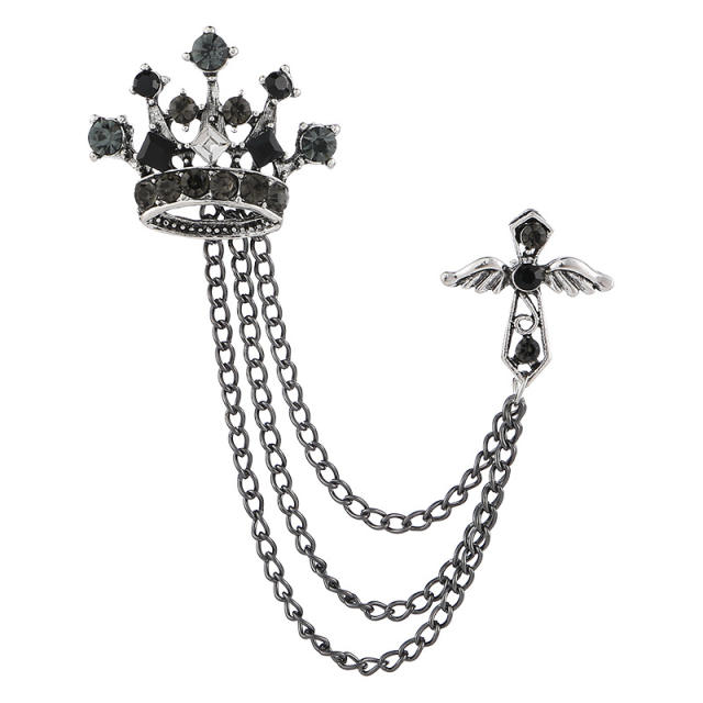 Baroque elegant chain tassel metal brooch for men women